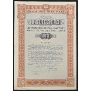 4% Pożyczka Konsolidacyjna 1936, obligacja 100 zł