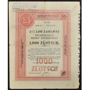 Vilnius Land Bank, 4,5% hypoteční zástavní list, 1 000 1929 PLN, série II