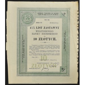 Vilniuská pozemková banka, 4,5% hypotekárny dlhopis, 10 zlotých 1926, séria I