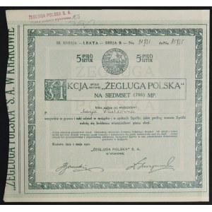 Żegluga Polska S.A., 5 x 140 marks 1.05.1921, Issue III, Series B.