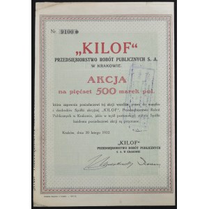 Przedsiębiorstwo Robót Publicznych Kilof S.A., 500 mkp 1922