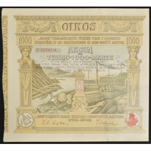 Oikos Union Works of Wood Industry and Construction, 1,000 mkp 1920 - RZADKA