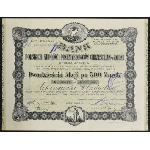 Bank of Polish Christian Merchants and Industrialists in Lodz, 20 x 500 mkp 1922, Issue IV