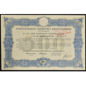 Poznaňská úverová únia, 4% konverzný hypotekárny dlhopis, 500 zlotých, 1925