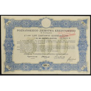 Poznańskie Ziemstwo Kredytowe, 4% list zastawny konwersyjny, 500 zł, 1925