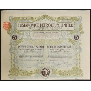 Tustanovice Petroleum Limited, 5 akcji uprzywilejowanych 1907