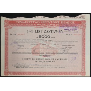 Towarzystwo Kredytowe Ziemskie in Warsaw, 4.5% mortgage bond series 5, PLN 5,000