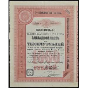 Vilniuská zemská banka, 4,5% hypoteční zástavní list, 1 000 rublů 1896, série 4.