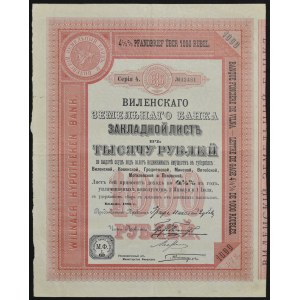 Vilnius Land Bank, 4.5% mortgage bond, 1,000 rubles 1896, series 4.
