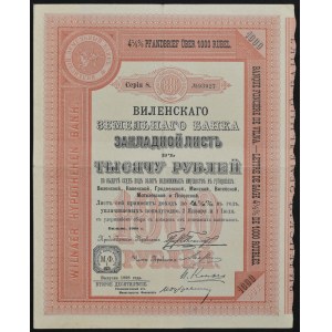 Vilniuská pozemková banka, 4,5% hypotekárny dlhopis, 1 000 rubľov 1898/1908, séria 8.