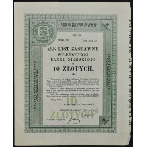 Vilniuská pozemková banka, 4,5% hypotekárny dlhopis, 10 zlotých 1926, séria I