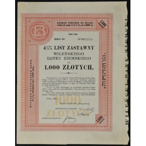 Wileński Bank Ziemski, 4,5% list zastawny, 1.000 zł 1926, seria I