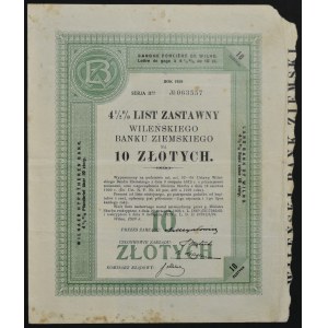 Wileński Bank Ziemski, 4,5% list zastawny, 10 zł 1929, seria II