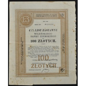 Vilnius Land Bank, 4,5% hypotekárny záložný list, 100 zlotých 1929, séria II