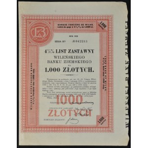 Vilnius Land Bank, 4,5 % hypotekárny záložný list, 1 000 1929 PLN, séria II