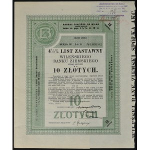 Wileński Bank Ziemski, 4,5% list zastawny, 10 zł 1934, seria III