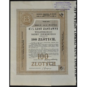 Vilnius Land Bank, 4,5% hypotekárny záložný list, 100 zlotých 1934, séria III