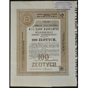 Wileński Bank Ziemski, 4,5% list zastawny, 100 zł 1934, seria III