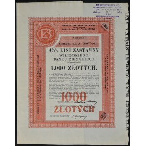 Wileński Bank Ziemski, 4,5% list zastawny, 1.000 zł 1934, seria III