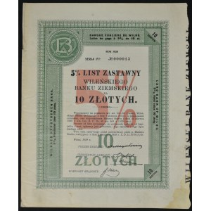 Vilnius Land Bank, 5% hypotekárny dlhopis, 10 zlotých 1929, séria I