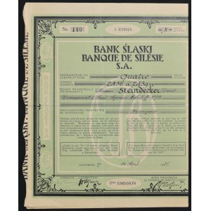 Bank Śląski Banque de Silesie S.A., certificate for shares 1926, Issue I
