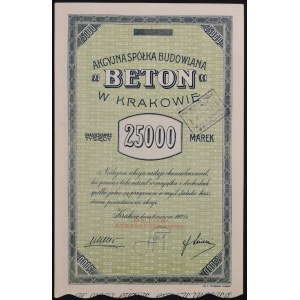 Beton Akcyjna Spółka Budowlana v Krakove, 25 000 mkp 6.06.1921