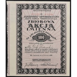 Superfosfat Fabryka Nawozów Sztucznych Józefa i Karola Towarnickich S.A., 100 zł 1924, imienna