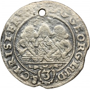 Śląsk, Księstwo Legnicko-Brzesko-Wołowskie, Jerzy III Brzeski, Ludwik IV Legnicki i Chrystian Wołowski, 3 Krajcary Brzeg 1657 EW