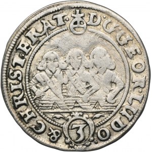 Śląsk, Księstwo Legnicko-Brzesko-Wołowskie, Jerzy III Brzeski, Ludwik IV Legnicki i Chrystian Wołowski, 3 Krajcary Brzeg 1656