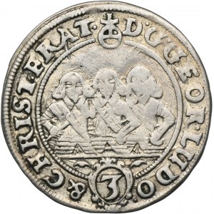 Sliezsko, vojvodstvo Legnicko-Brzesko-Wołowskie, Jerzy III Brzeski, Ludwik IV Legnicki a Chrystian Wołowski, 3 Krajcary Brzeg 1656