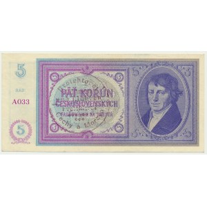 Bohemia & Moravia, 5 Korun (1939) - with handstamp -