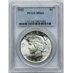 USA, 1 dolár Philadelphia 1922 - Mier - PCGS MS64