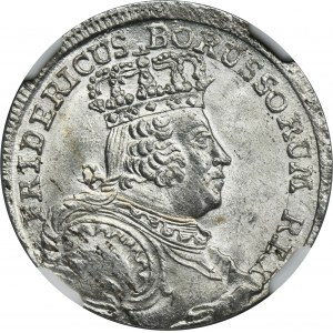 Silesia, Prussia rule, Friedrich II, 6 Groschen Breslau 1756 B - NGC MS64 - large crown, straight hair on the armor