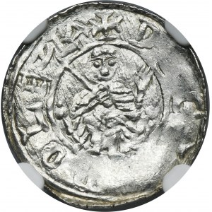 Boleslaw III Wrymouth, Denarius Krakau - Prince on the throne - NGC MS63