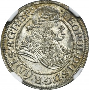 Slezsko, Habsburkové, Leopold I., 6 krajcarů Vratislav 1673 SHS - NGC MS64 - ROTS