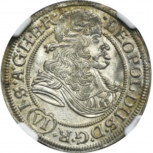 Silesia, Habsburg rule, Leopold I, 6 Kreuzer Breslau 1673 SHS - NGC MS64 - RARE
