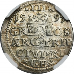 Sigismund III Vasa, 3 Groschen Riga 1595 - LI - NGC AU58