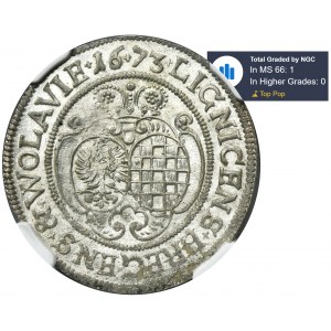 Silsia, Duchy of Liegnitz-Brieg-Wohlau, Louise von Anhalt-Dessau, 6 Kreuzer Brieg 1673 CB - NGC MS66