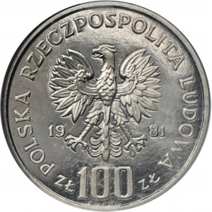 PRÓBA NIKIEL, 100 złotych 1981 Kościół Mariacki w Krakowie - NGC MS65