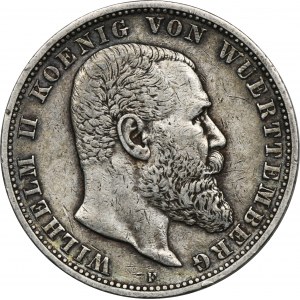 Německo, Württemberg, Wilhelm II, 5 Mark Stuttgart 1902 F