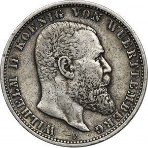 Nemecko, Württemberg, Wilhelm II, 5 Mark Stuttgart 1902 F