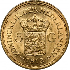 Holandsko, Holandské kráľovstvo, Wilhelmina, 5 guldenov Utrecht 1912