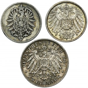 Set, Germany, Kingdom of Prussia, Wilhelm I and Wilhelm II, Mark (3 pcs.)