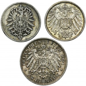Zestaw, Niemcy, Królestwo Prus, Wilhelm I i Wilhelm II, Marki (3 szt.)