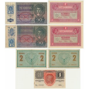 Czecholovakia/Austria, lot 1-2 Korona, 10 Haleru 1914-19 (7 pcs.)