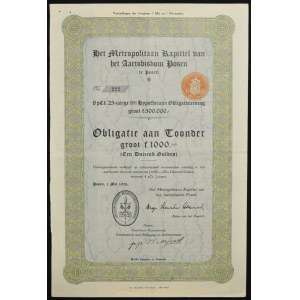 Arcidiecéze poznaňská (Poznaň), dluhopis ve výši 1 000 guldenů, 1928