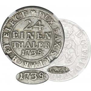 August III Sas, 1/24 tolar (haléř) Drážďany 1738 FWôF - NGC AU DETAILY - VELMI ZRADKÉ