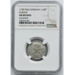 Augustus III of Poland, 1/24 Thaler Dresden 1738 FWôF - NGC AU DETAILS - RARITY