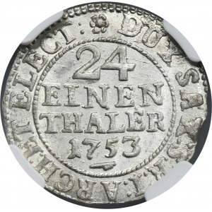 August III Sas, 1/24 tolar (haléř) Drážďany 1753 FWôF - NGC MS65