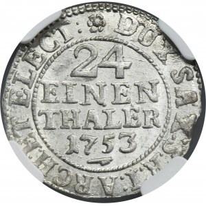 Augustus III of Poland, 1/24 Thaler Dresden 1753 FWôF - NGC MS65